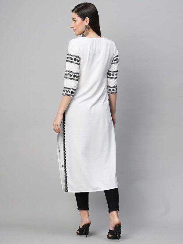 GoSriKi Women's Cotton Blend Embroidered Straight Kurta - Image 3