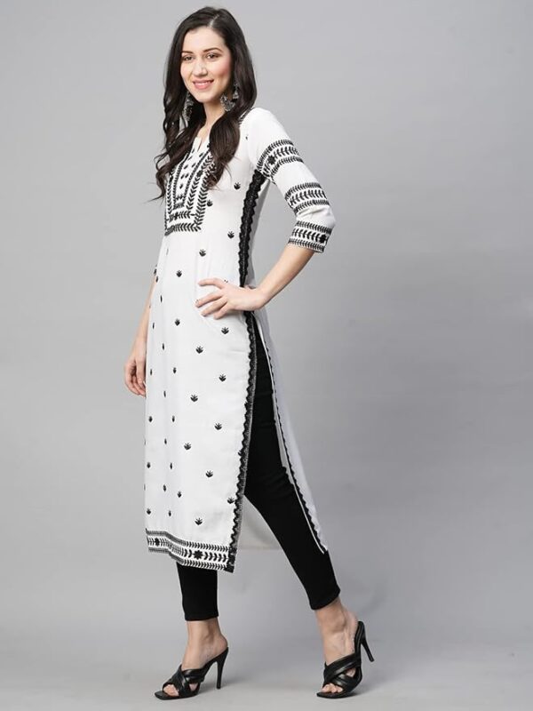 GoSriKi Women's Cotton Blend Embroidered Straight Kurta - Image 4